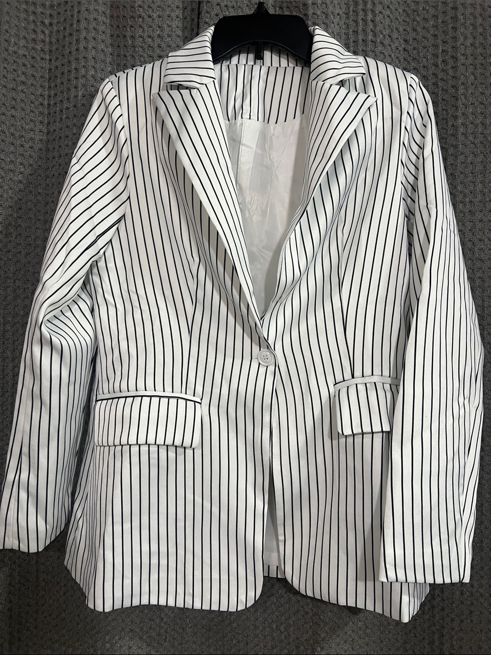 White Pinstripe Single-Button Blazer